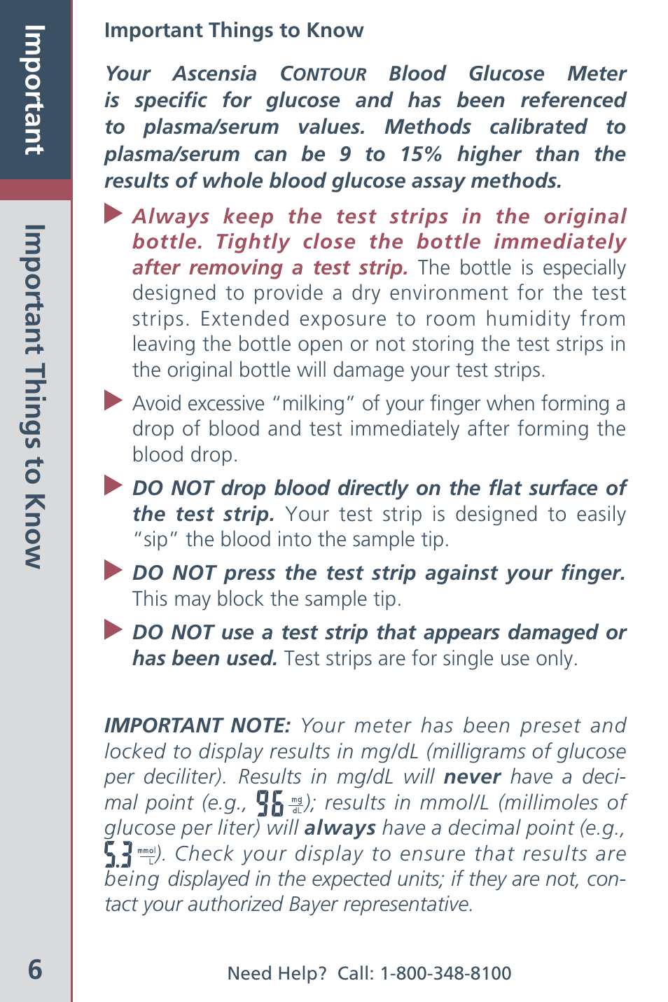 6important, Important things to know | Bayer HealthCare CONTOUR Blood Glucose Meter and Ascensia CONTOURTM Test Strips User Manual | Page 8 / 43