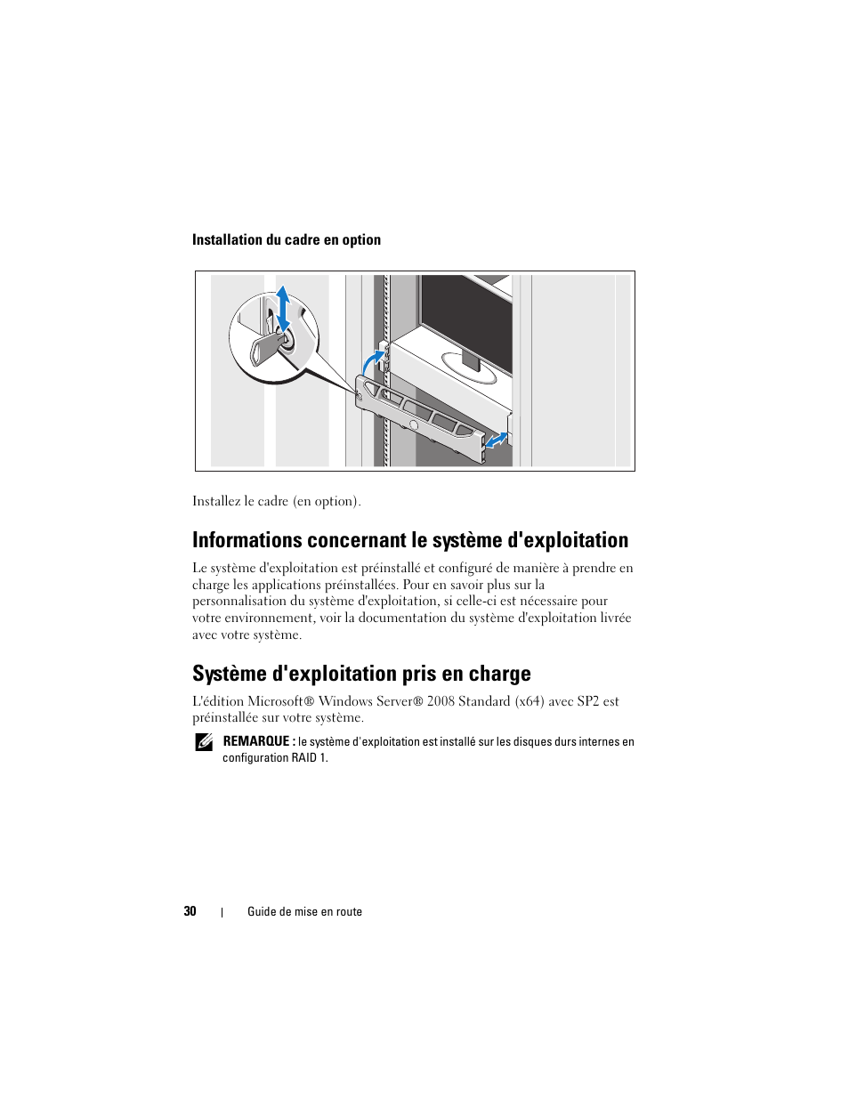 Installation du cadre en option, Informations concernant le système d'exploitation, Système d'exploitation pris en charge | Dell PowerVault DL2200 User Manual | Page 32 / 124