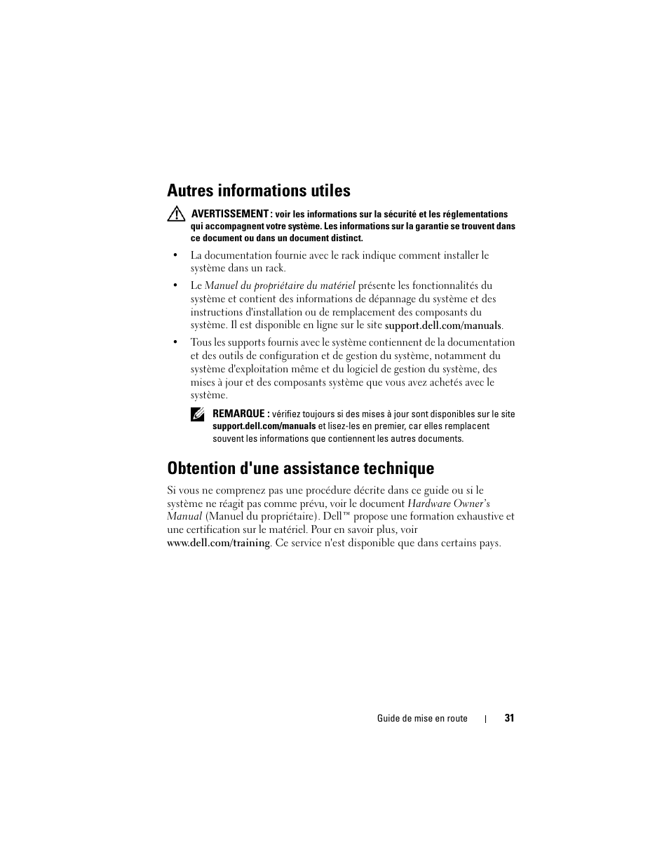 Autres informations utiles, Obtention d'une assistance technique | Dell PowerVault DL2200 User Manual | Page 33 / 124