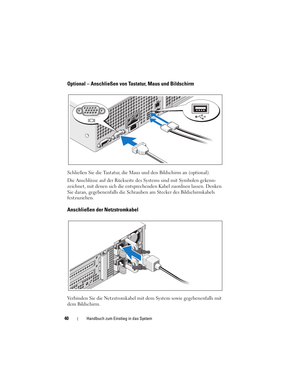 Anschließen der netzstromkabel | Dell PowerVault DL2200 User Manual | Page 42 / 124