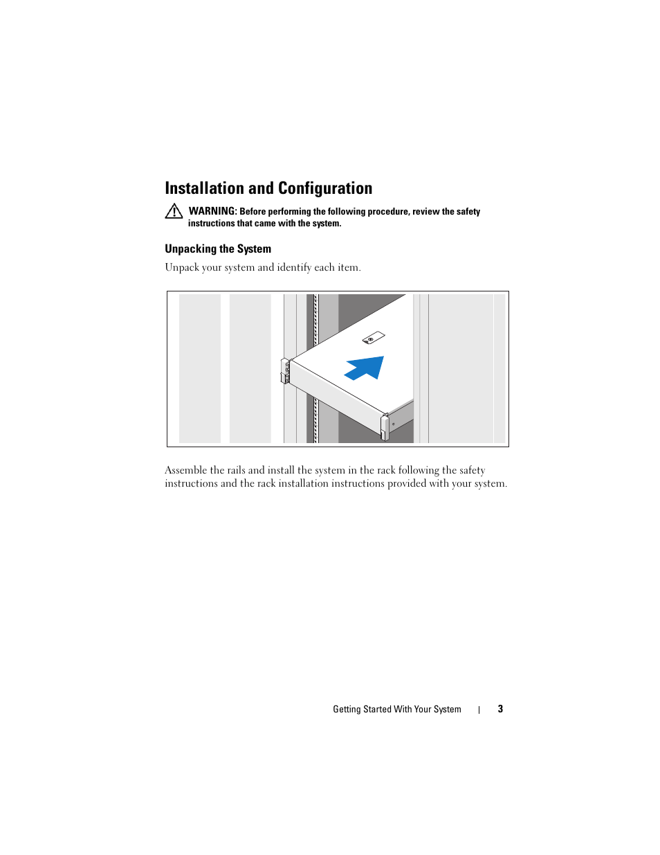 Installation and configuration, Unpacking the system | Dell PowerVault DL2200 User Manual | Page 5 / 124
