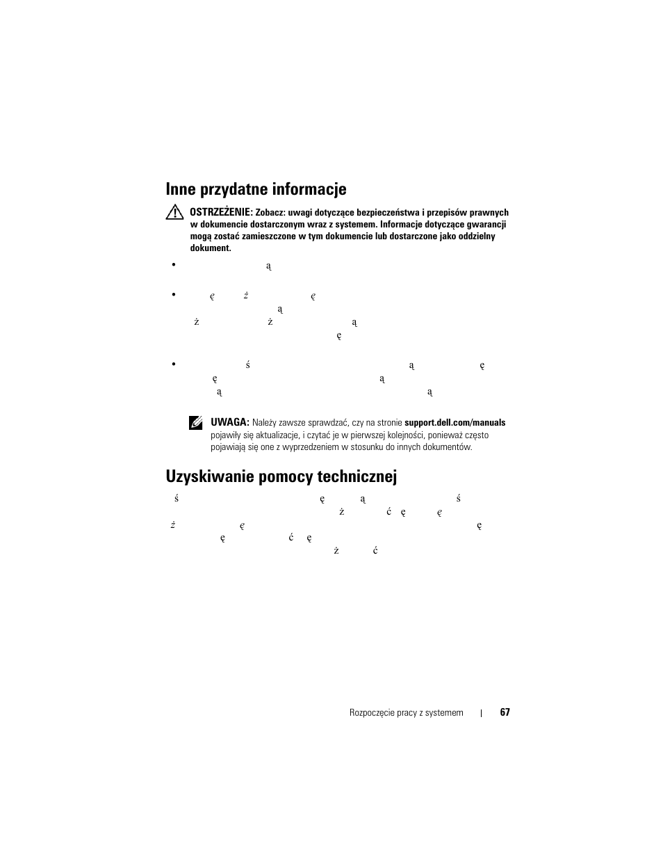 Inne przydatne informacje, Uzyskiwanie pomocy technicznej | Dell PowerVault DL2200 User Manual | Page 69 / 124