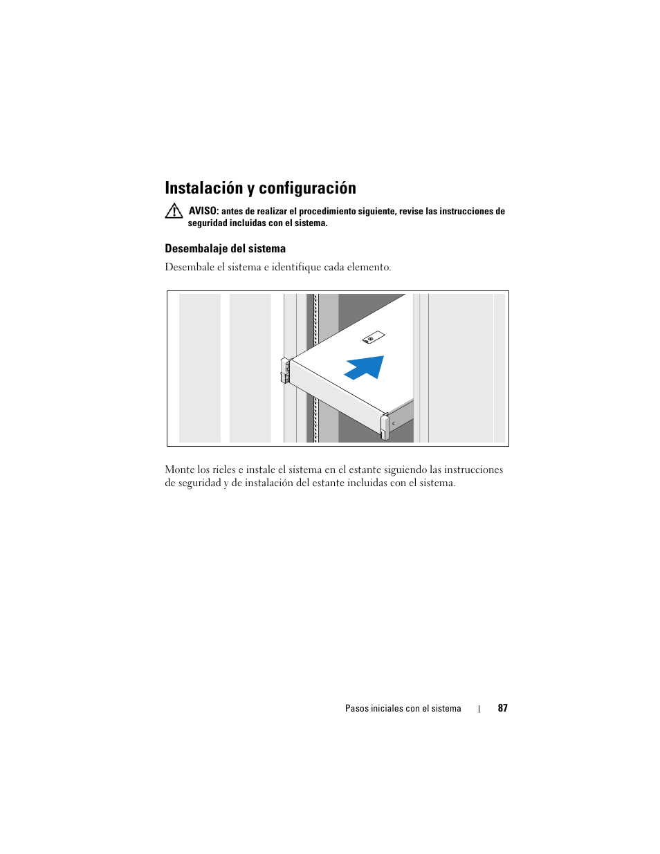 Instalación y configuración, Desembalaje del sistema | Dell PowerVault DL2200 User Manual | Page 89 / 124