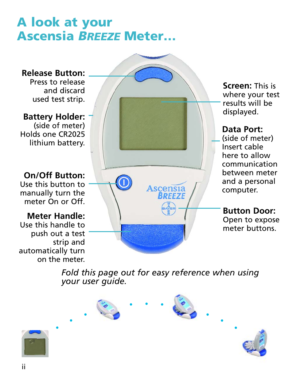 A look at your ascensia b, Meter, Reeze | Bayer HealthCare Ascensia BREEZE and Ascensia AUTODISCTM Unique 10-Test Disc User Manual | Page 3 / 55