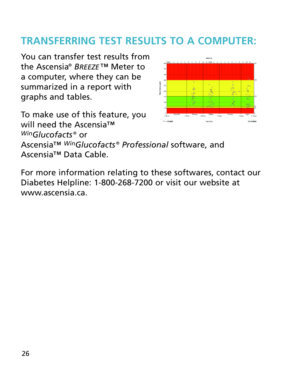 Transferring test results to a computer | Bayer HealthCare Ascensia BREEZE and Ascensia AUTODISCTM Unique 10-Test Disc User Manual | Page 32 / 55