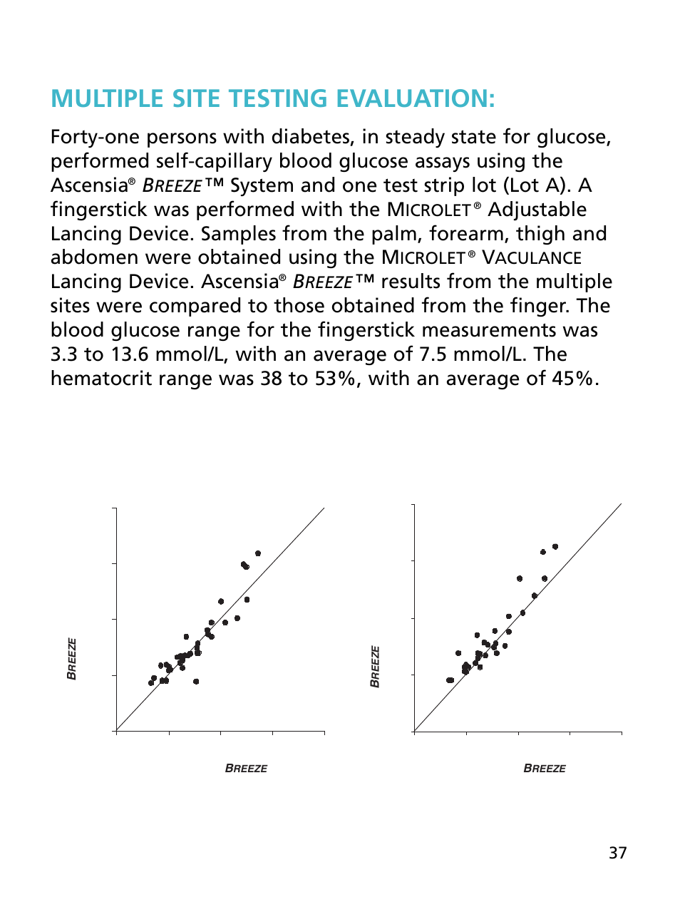 Multiple site testing evaluation, Lancing device. ascensia, Reeze | Icrolet, Aculance | Bayer HealthCare Ascensia BREEZE and Ascensia AUTODISCTM Unique 10-Test Disc User Manual | Page 43 / 55