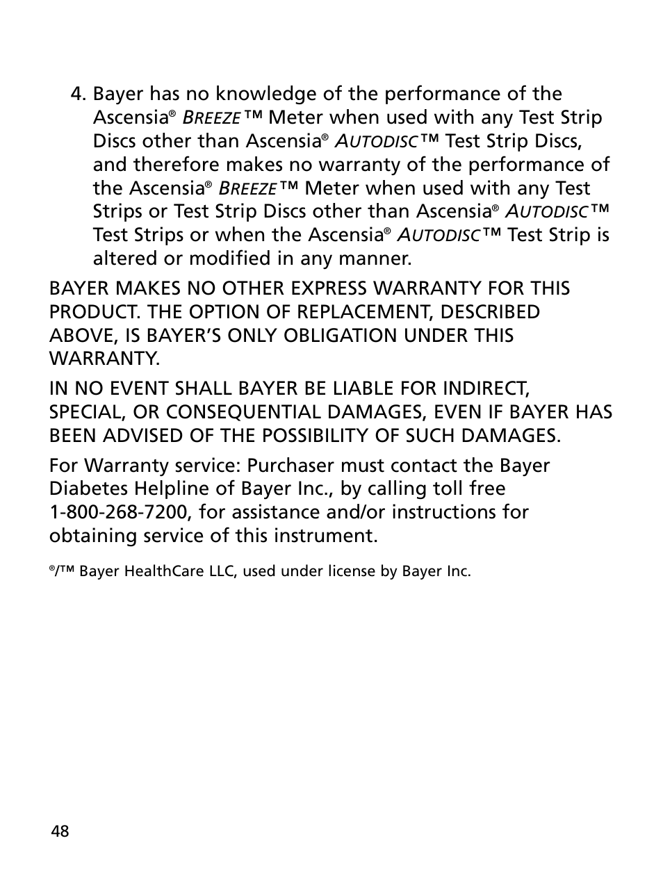 Test strips or when the ascensia | Bayer HealthCare Ascensia BREEZE and Ascensia AUTODISCTM Unique 10-Test Disc User Manual | Page 54 / 55