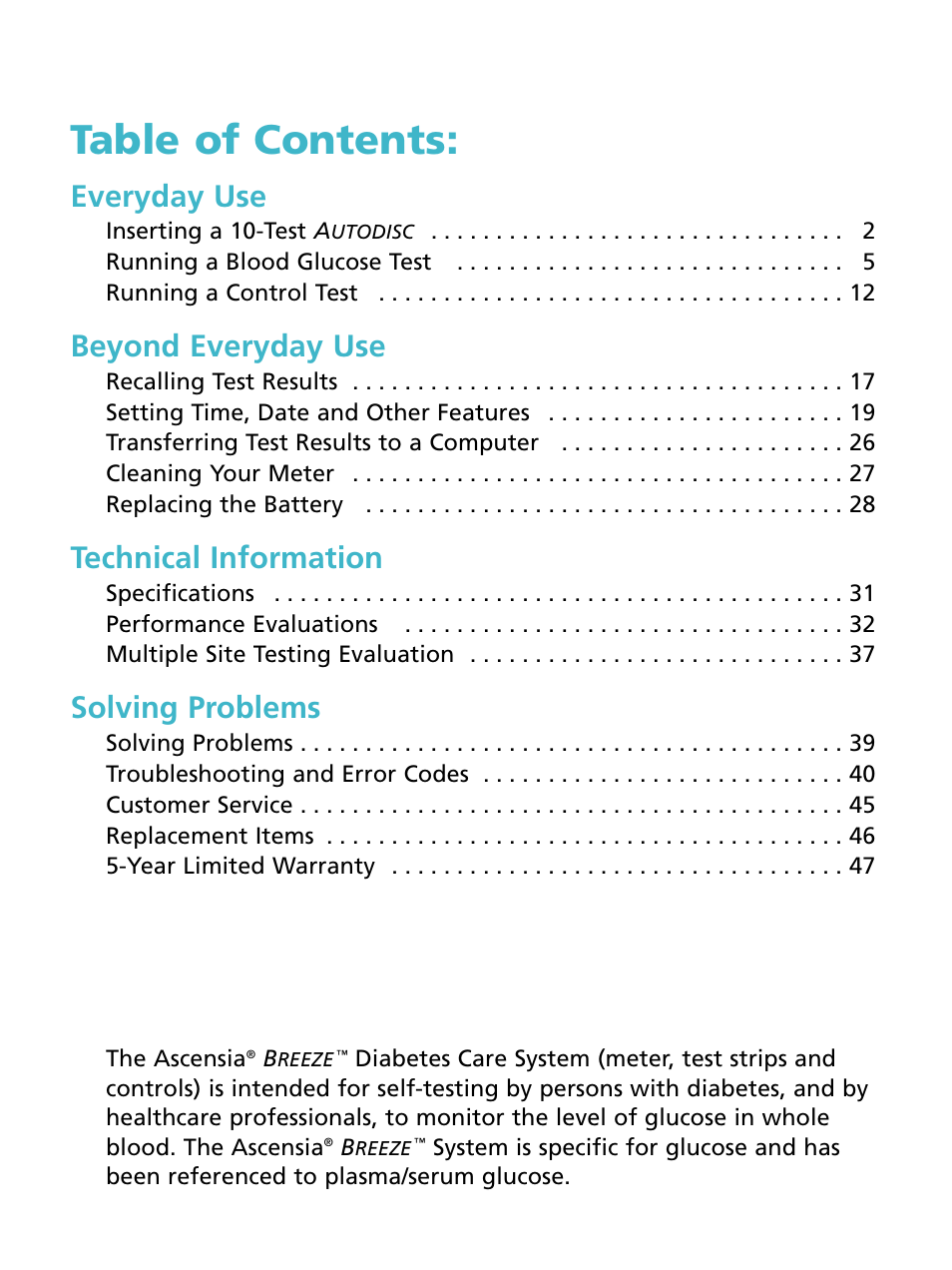 Bayer HealthCare Ascensia BREEZE and Ascensia AUTODISCTM Unique 10-Test Disc User Manual | Page 7 / 55