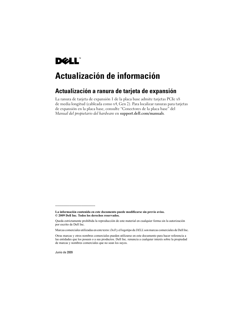 Actualización de información, Actualización a ranura de tarjeta de expansión | Dell PowerEdge T710 User Manual | Page 7 / 7