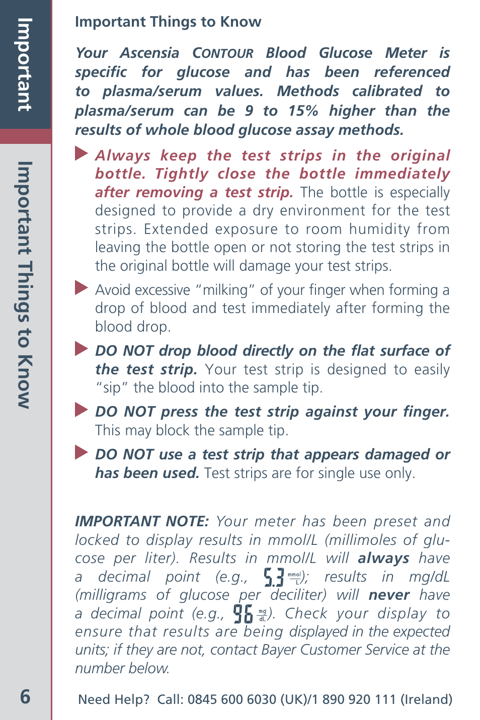 6important, Important things to know | Bayer HealthCare Ascensia Contour Blood Glucose Meter User Manual | Page 8 / 44