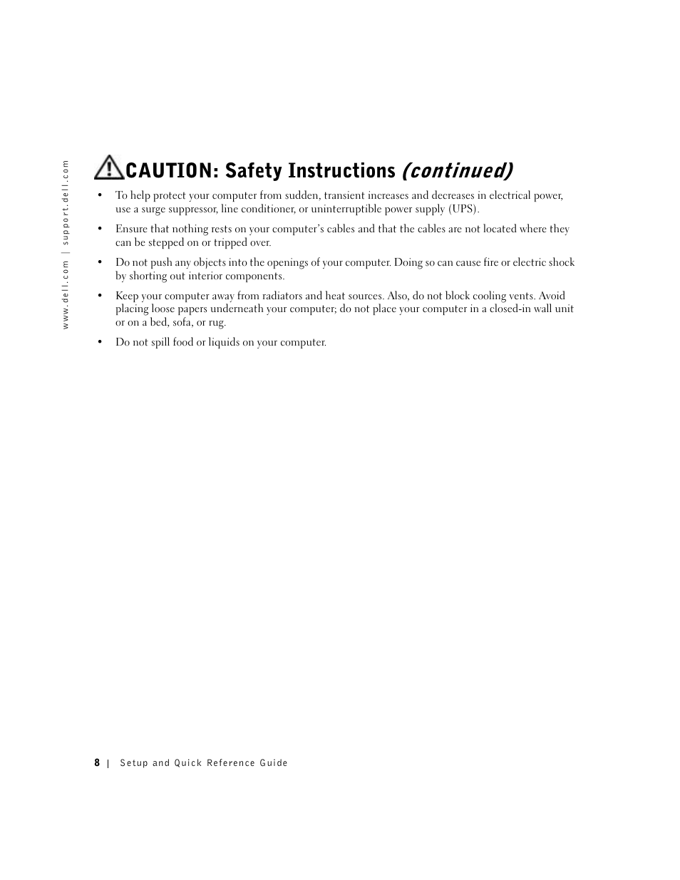 Caution: safety instructions (continued) | Dell OptiPlex GX270 User Manual | Page 10 / 94