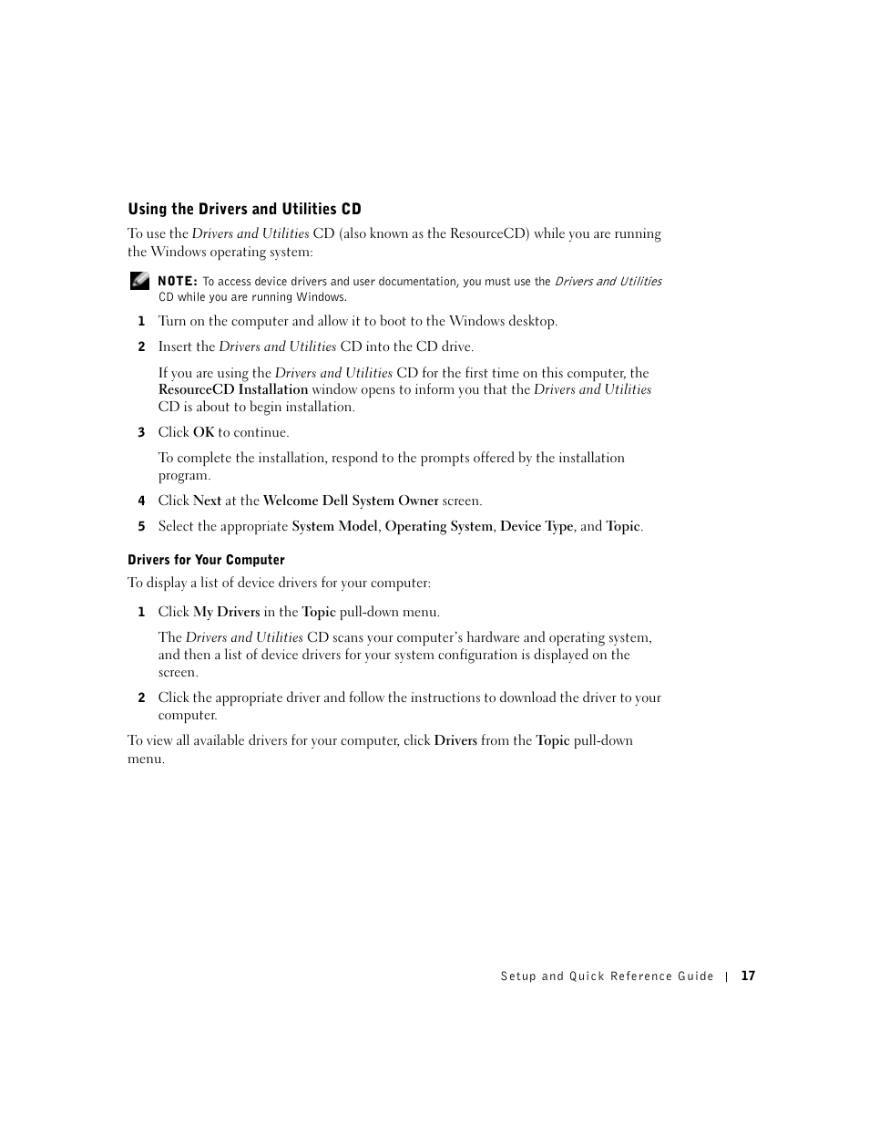Using the drivers and utilities cd | Dell OptiPlex GX270 User Manual | Page 19 / 94