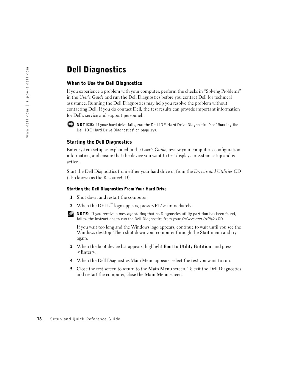 Dell diagnostics, When to use the dell diagnostics, Starting the dell diagnostics | Dell OptiPlex GX270 User Manual | Page 20 / 94