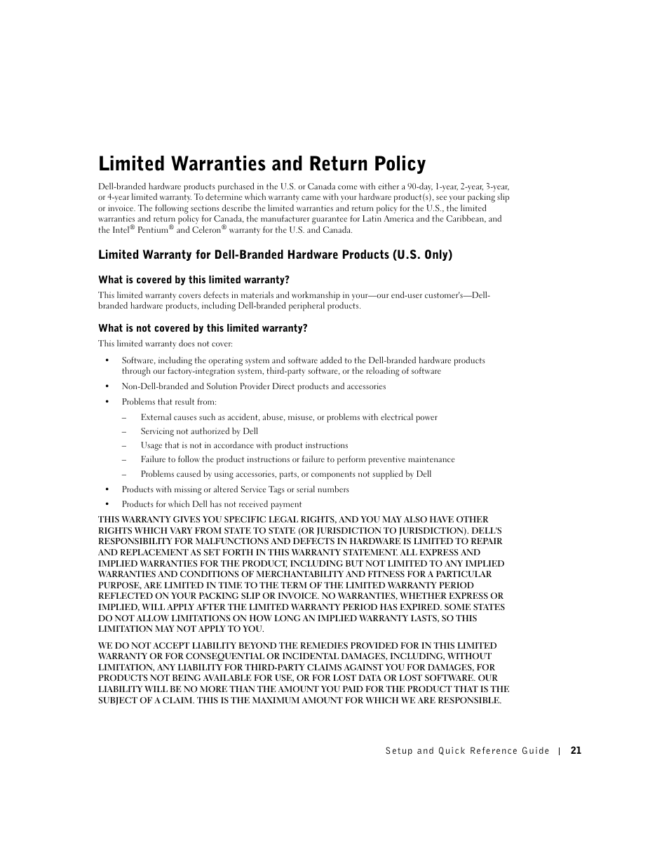 Limited warranties and return policy | Dell OptiPlex GX270 User Manual | Page 23 / 94