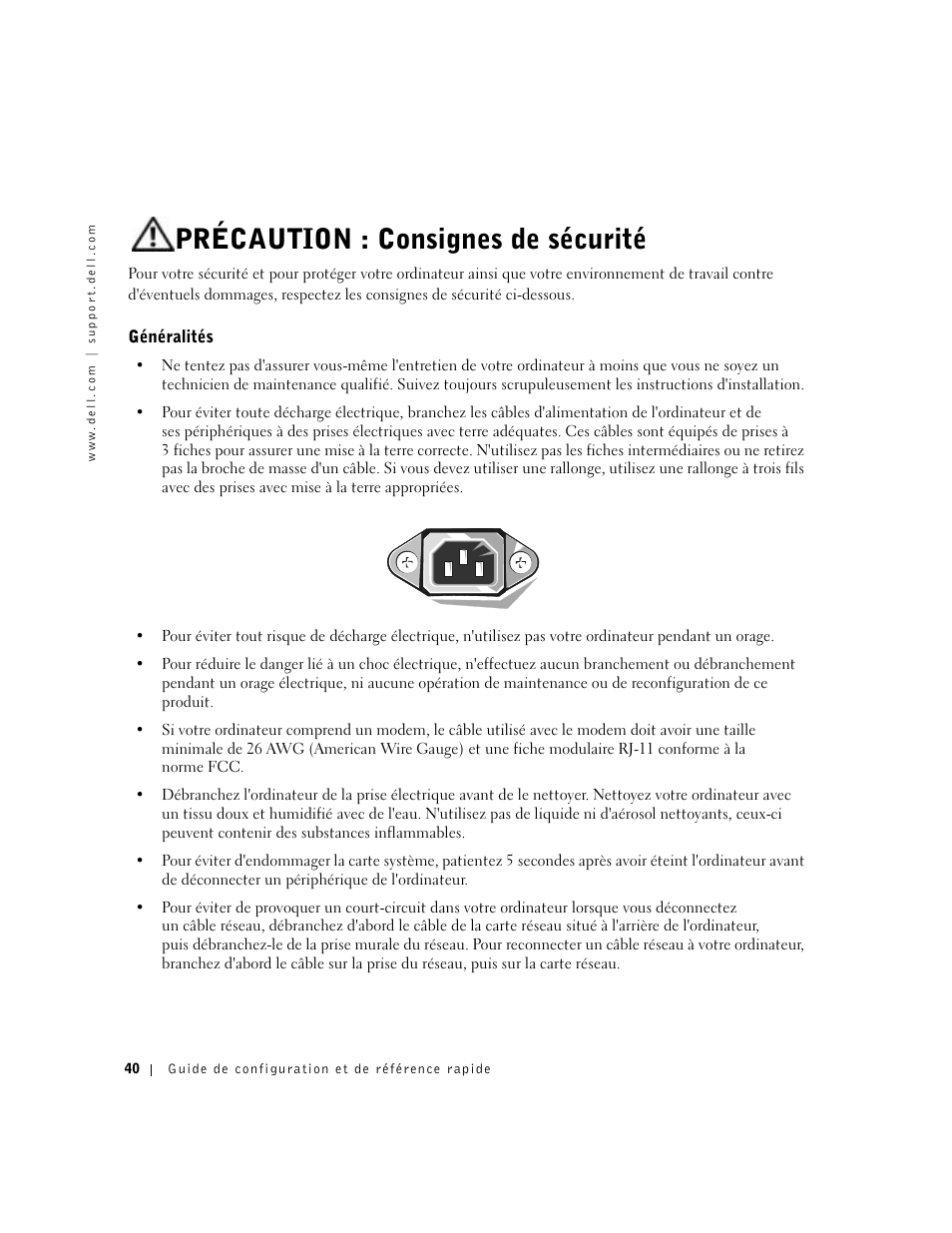 Précaution : consignes de sécurité, Généralités | Dell OptiPlex GX270 User Manual | Page 42 / 94