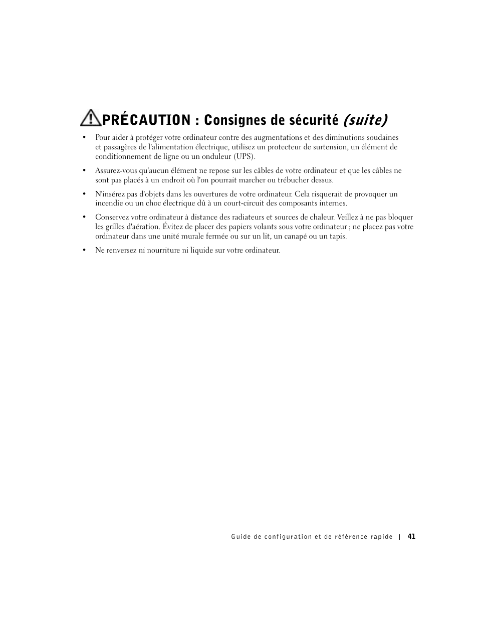 Précaution : consignes de sécurité (suite) | Dell OptiPlex GX270 User Manual | Page 43 / 94