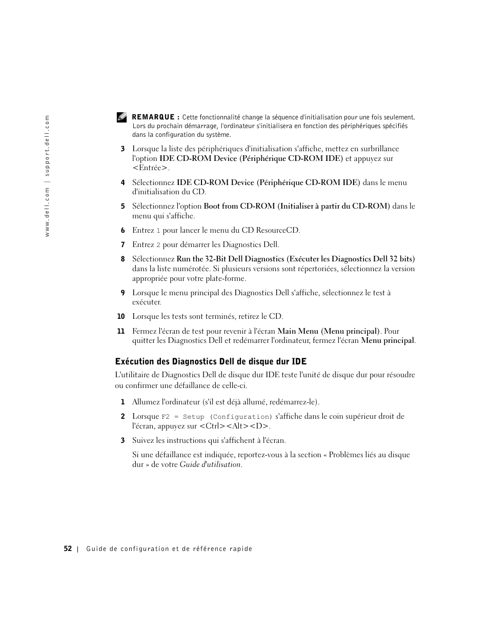 Exécution des diagnostics dell de disque dur ide | Dell OptiPlex GX270 User Manual | Page 54 / 94