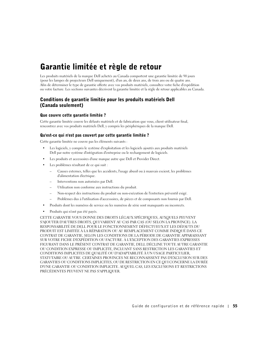 Garantie limitée et règle de retour | Dell OptiPlex GX270 User Manual | Page 57 / 94