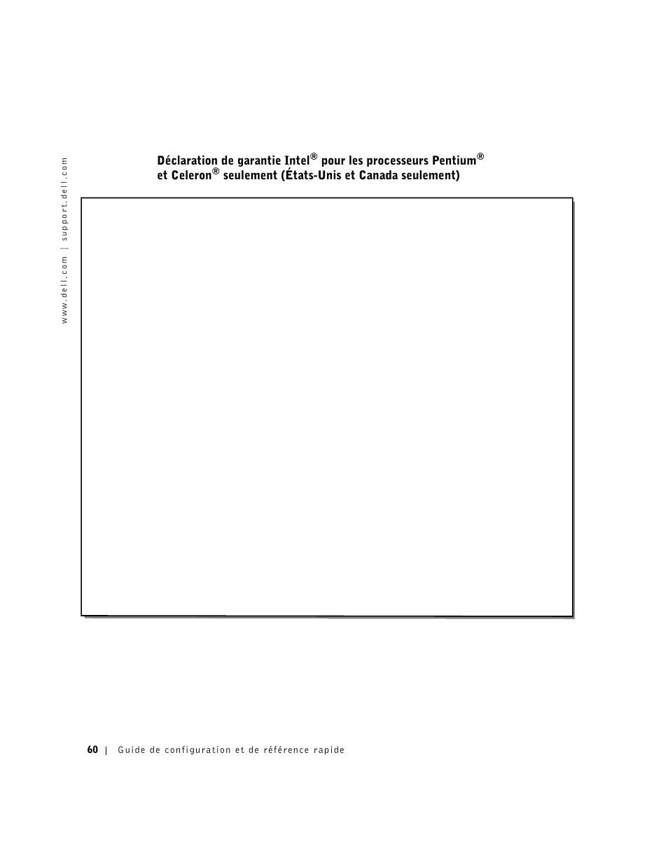 Déclaration de garantie intel, Pour les processeurs pentium, Et celeron | Seulement (états-unis et canada seulement) | Dell OptiPlex GX270 User Manual | Page 62 / 94