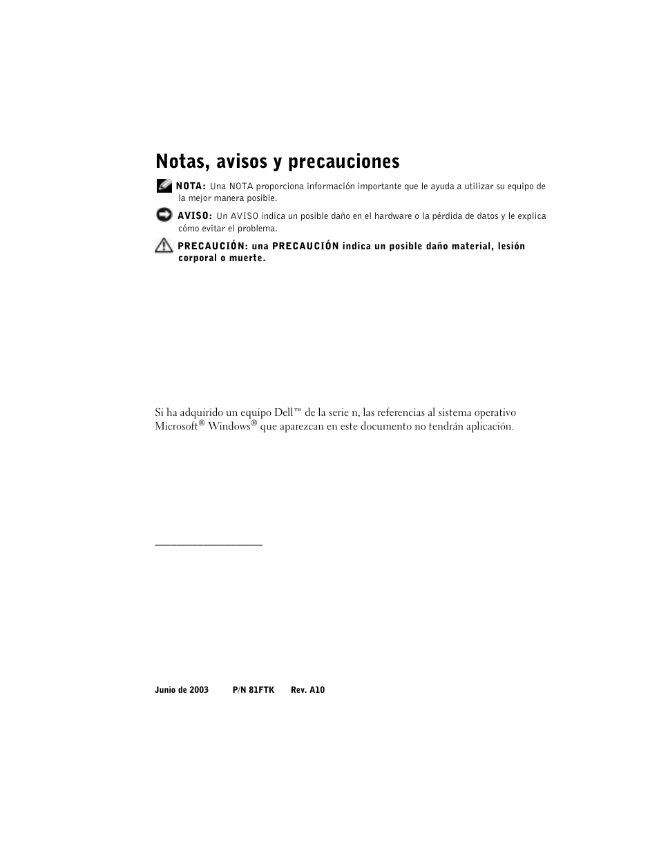 Notas, avisos y precauciones | Dell OptiPlex GX270 User Manual | Page 66 / 94