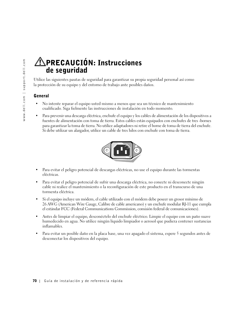 Precaución: instrucciones de seguridad, General | Dell OptiPlex GX270 User Manual | Page 72 / 94