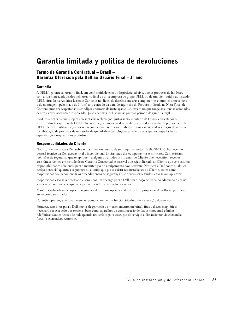 Garantía limitada y política de devoluciones | Dell OptiPlex GX270 User Manual | Page 87 / 94