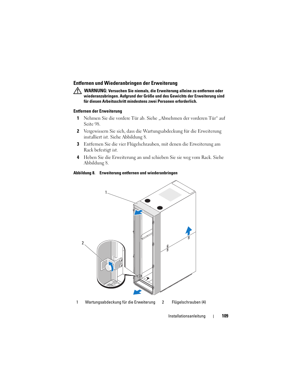 Entfernen und wiederanbringen der erweiterung | Dell PowerEdge Rack Enclosure 4020S User Manual | Page 111 / 228