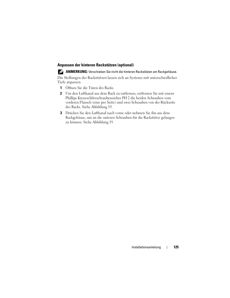 Anpassen der hinteren rackstützen (optional) | Dell PowerEdge Rack Enclosure 4020S User Manual | Page 127 / 228
