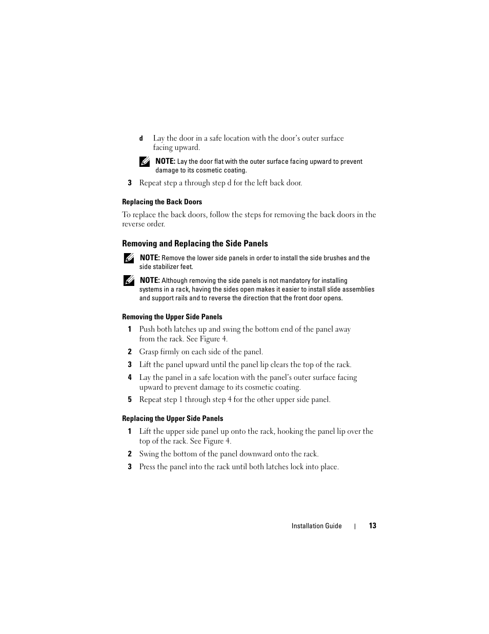 Removing and replacing the side panels | Dell PowerEdge Rack Enclosure 4020S User Manual | Page 15 / 228