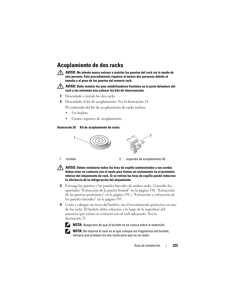 Acoplamiento de dos racks | Dell PowerEdge Rack Enclosure 4020S User Manual | Page 225 / 228