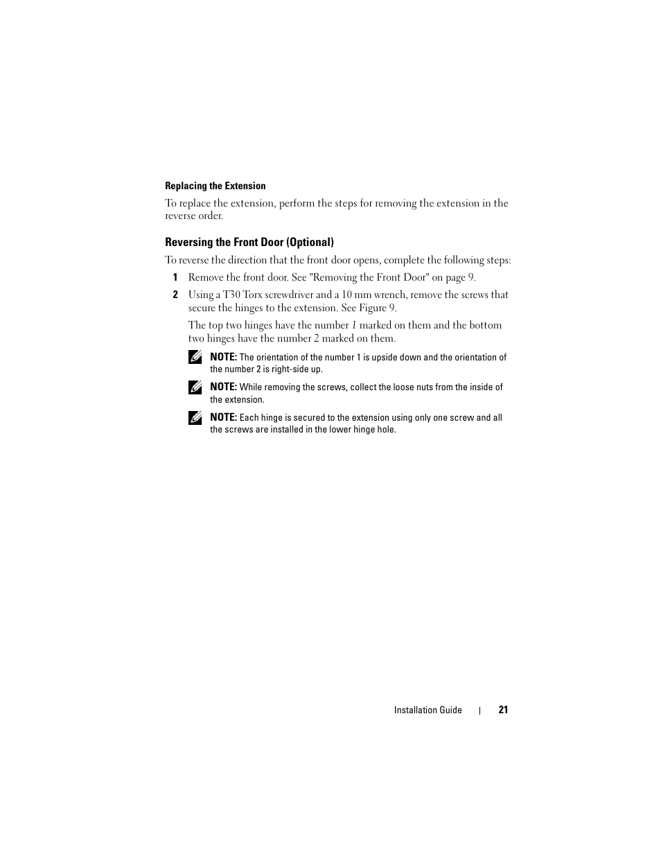 Reversing the front door (optional) | Dell PowerEdge Rack Enclosure 4020S User Manual | Page 23 / 228