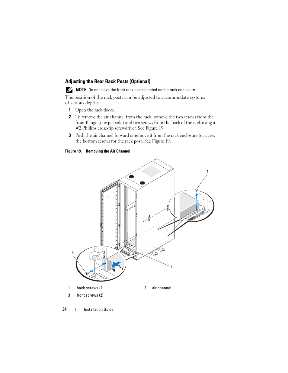 Adjusting the rear rack posts (optional) | Dell PowerEdge Rack Enclosure 4020S User Manual | Page 36 / 228