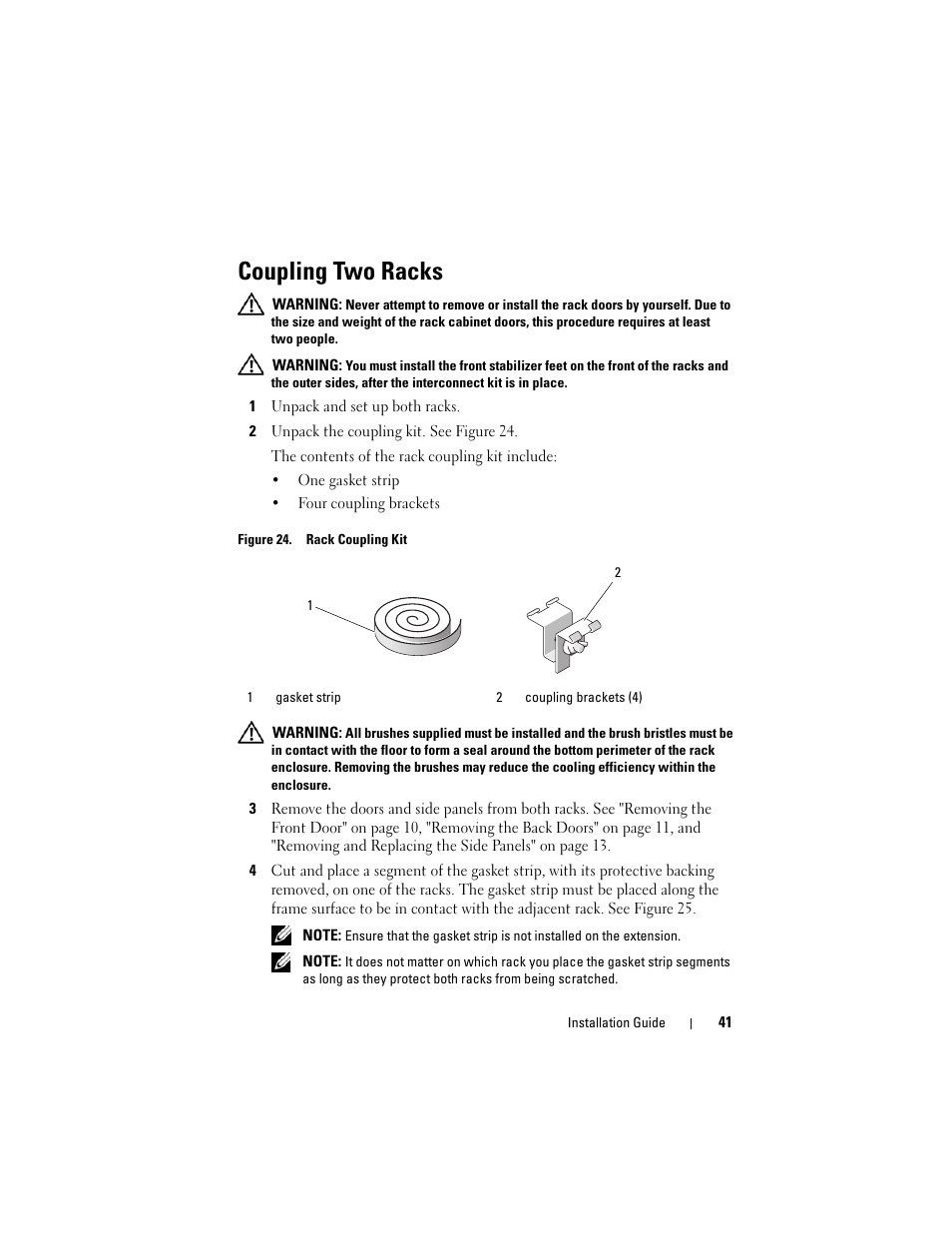 Coupling two racks | Dell PowerEdge Rack Enclosure 4020S User Manual | Page 43 / 228