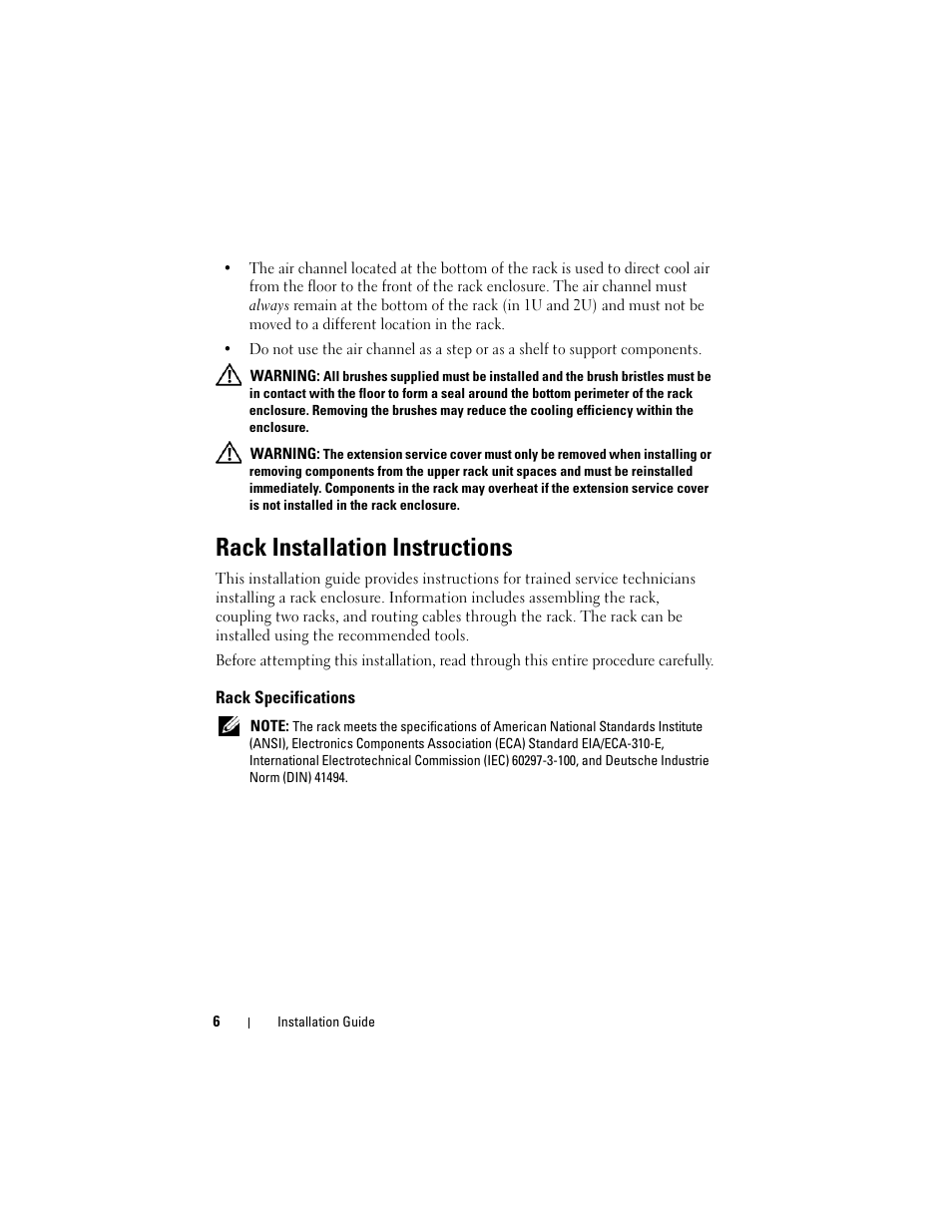 Rack installation instructions, Rack specifications | Dell PowerEdge Rack Enclosure 4020S User Manual | Page 8 / 228