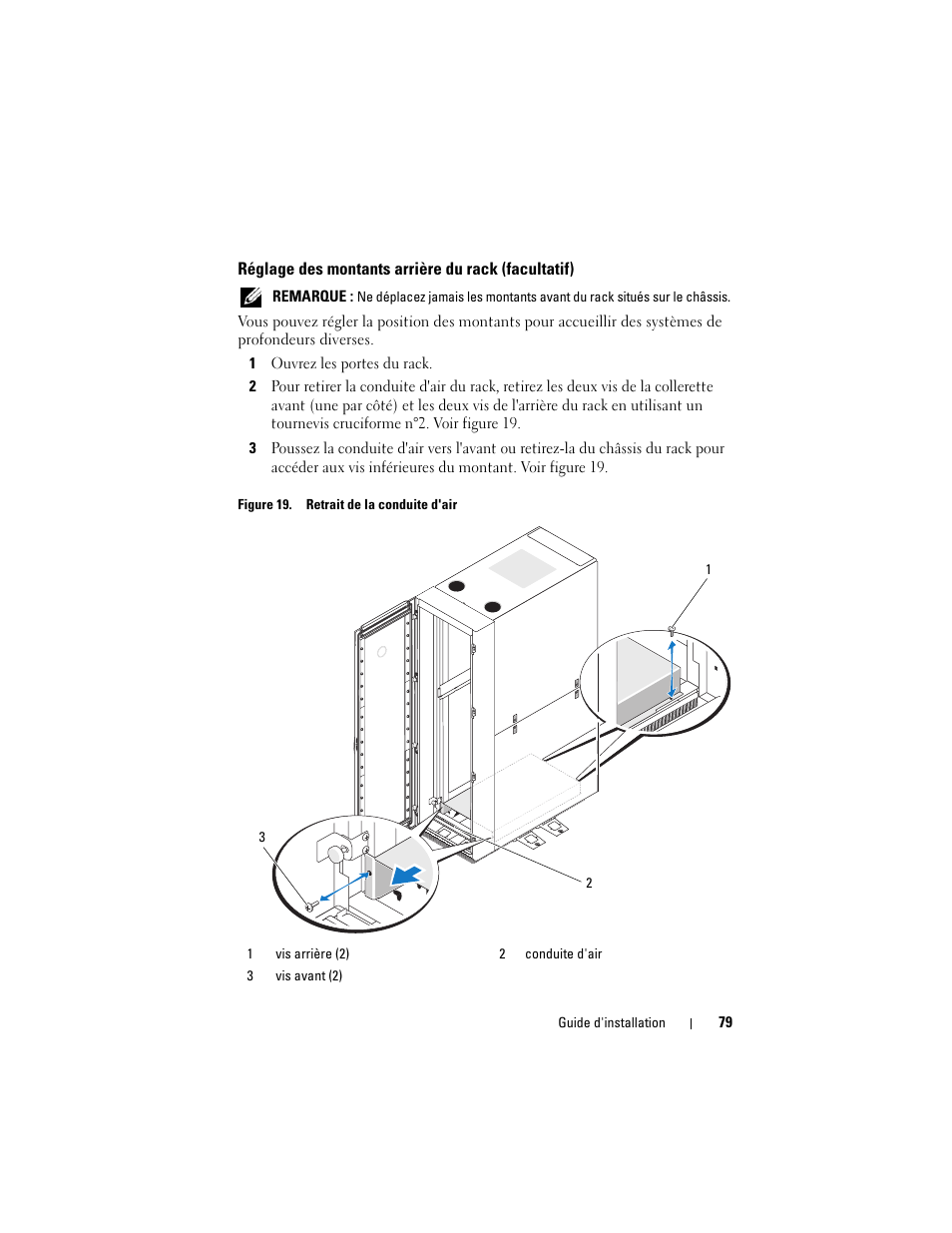 Réglage des montants arrière du rack (facultatif) | Dell PowerEdge Rack Enclosure 4020S User Manual | Page 81 / 228