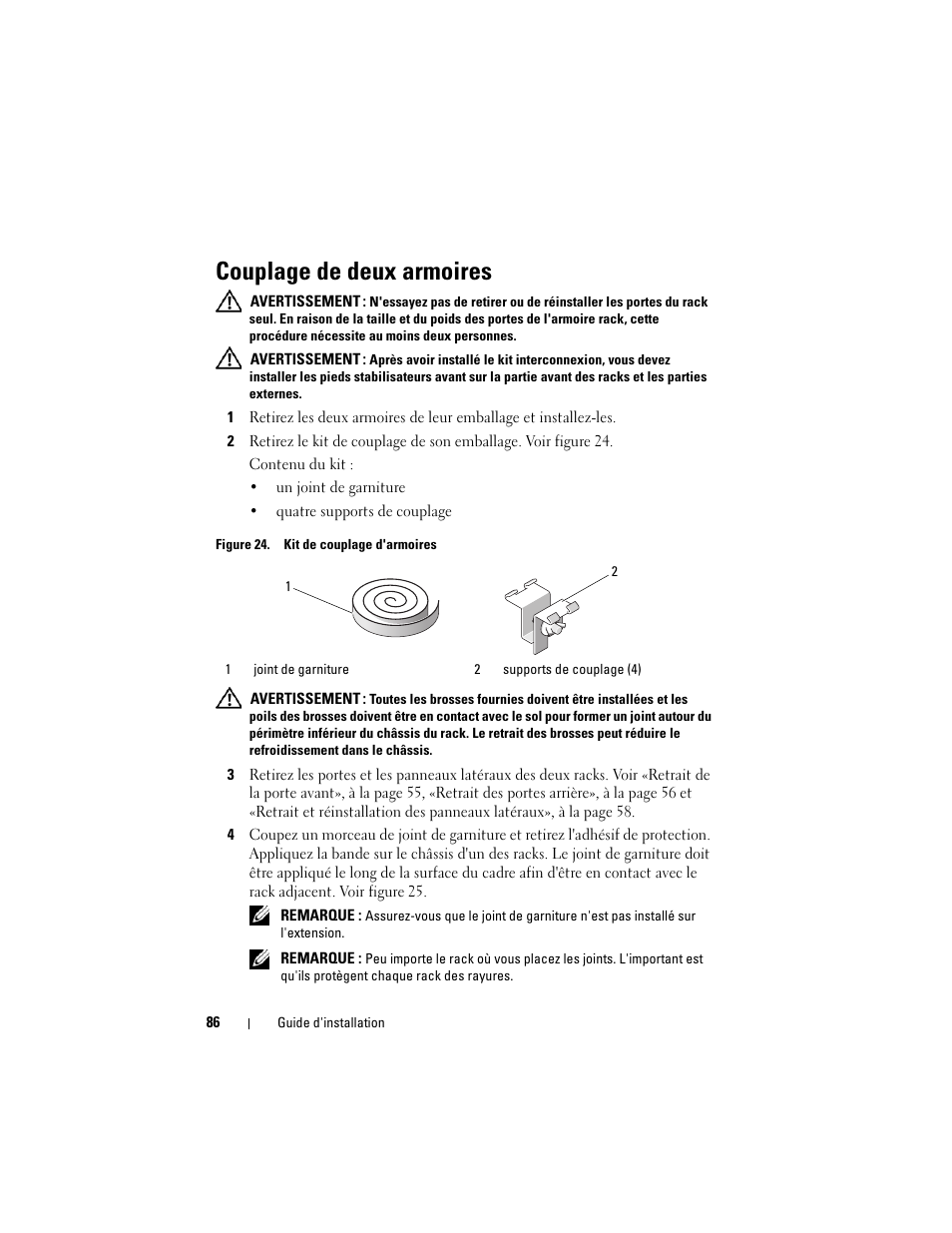 Couplage de deux armoires | Dell PowerEdge Rack Enclosure 4020S User Manual | Page 88 / 228