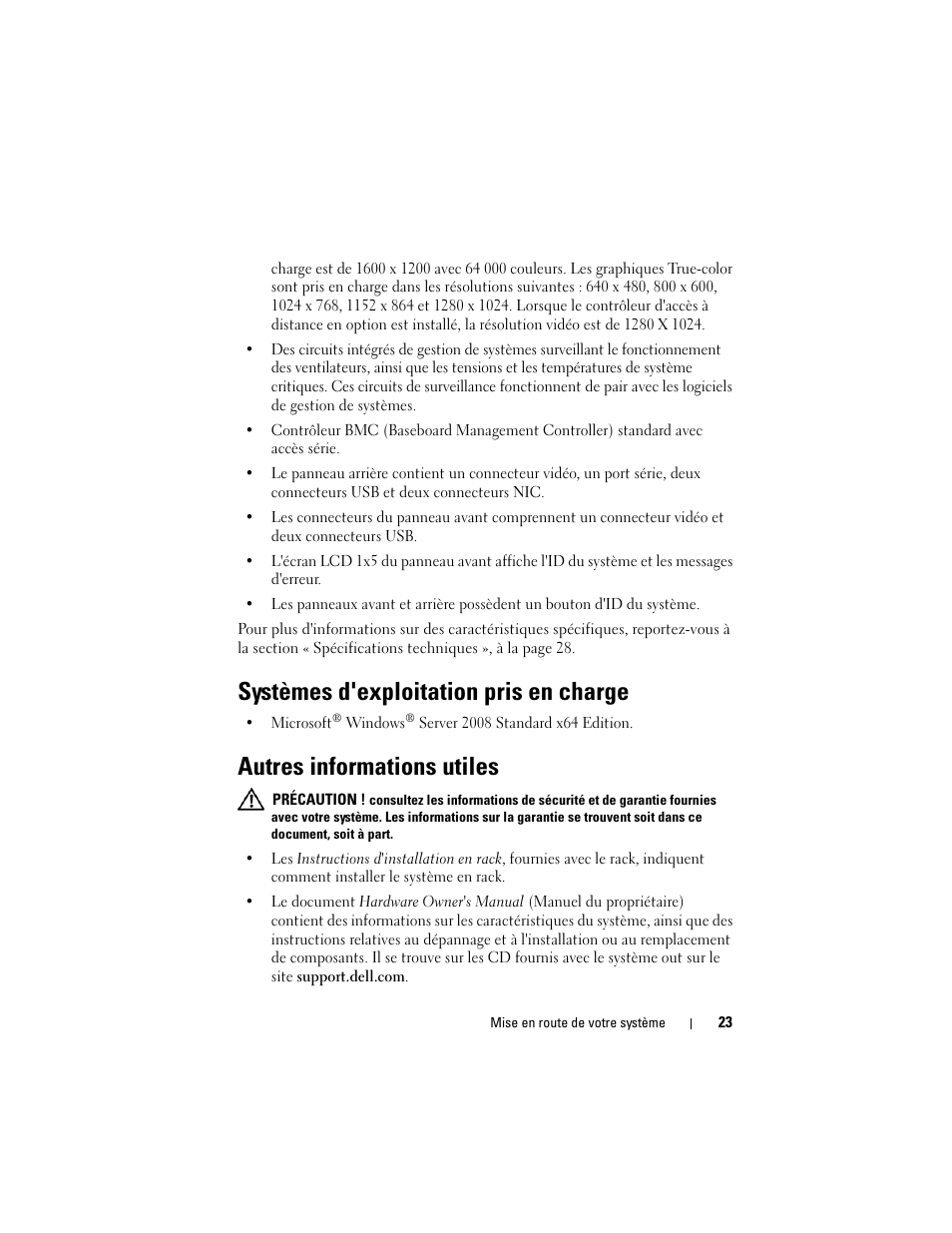Systèmes d'exploitation pris en charge, Autres informations utiles | Dell PowerVault DL2000 User Manual | Page 25 / 70