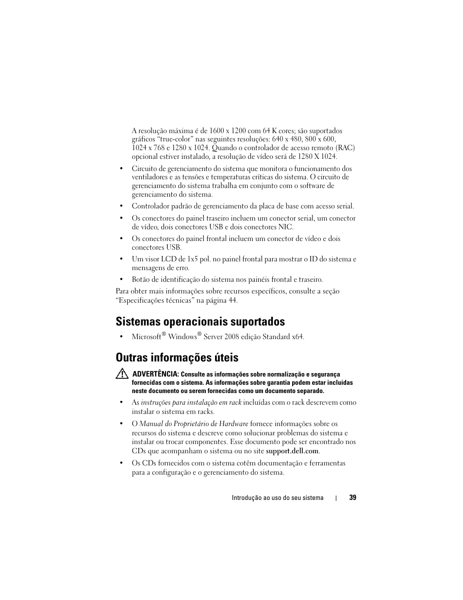 Sistemas operacionais suportados, Outras informações úteis | Dell PowerVault DL2000 User Manual | Page 41 / 70