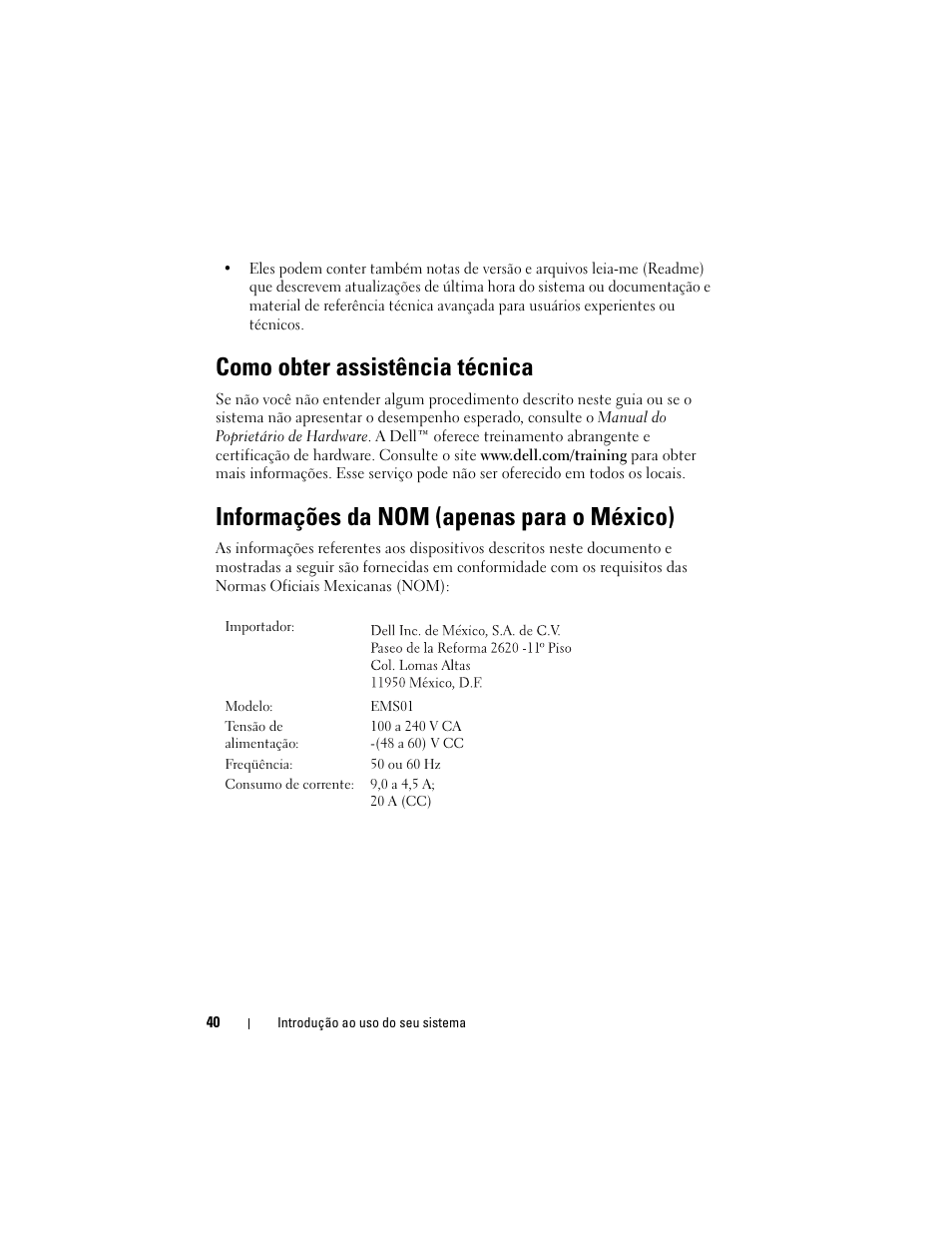 Como obter assistência técnica, Informações da nom (apenas para o méxico) | Dell PowerVault DL2000 User Manual | Page 42 / 70