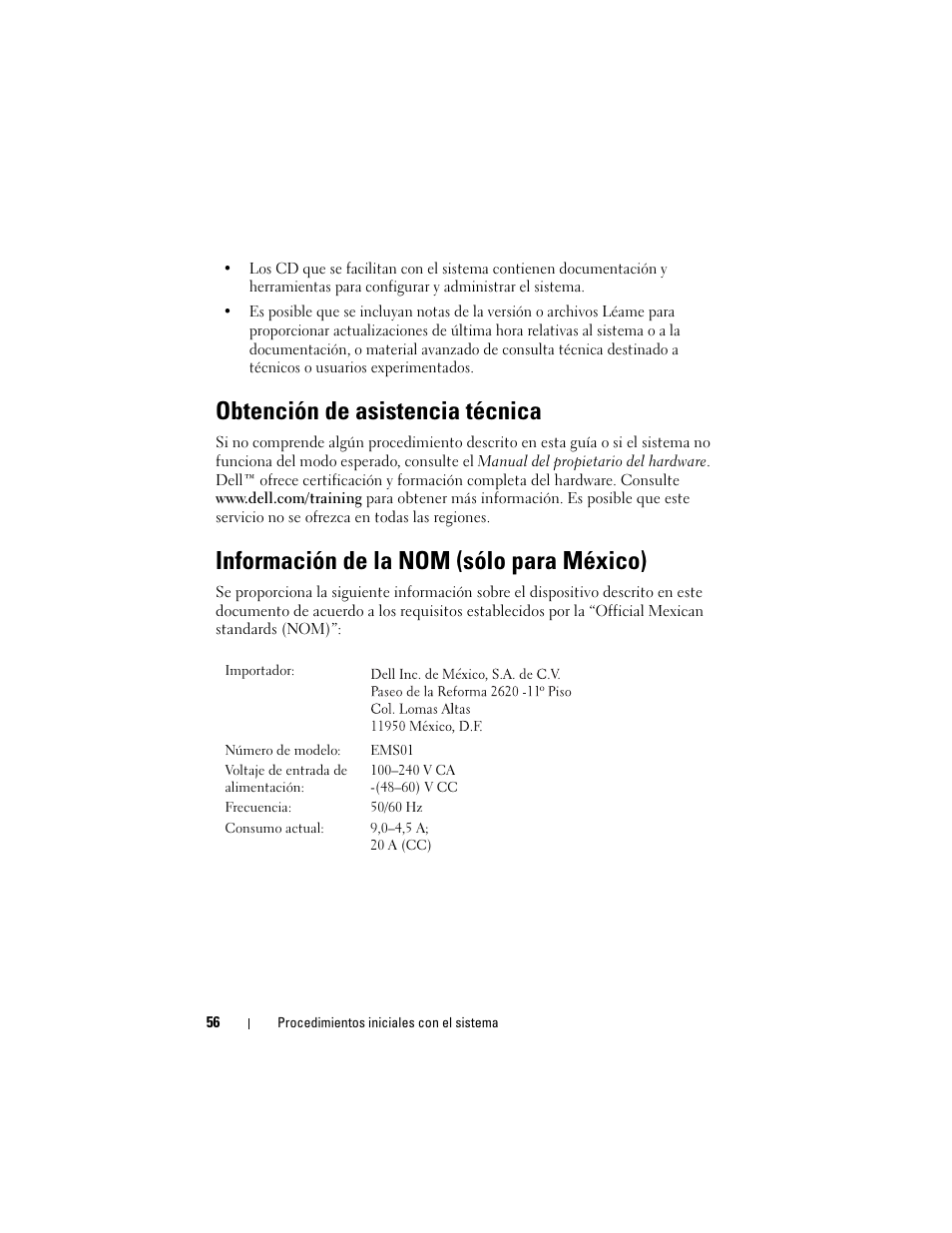 Obtención de asistencia técnica, Información de la nom (sólo para méxico) | Dell PowerVault DL2000 User Manual | Page 58 / 70