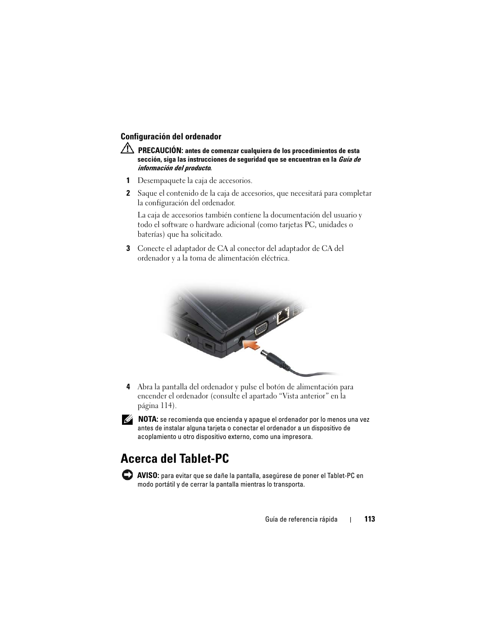 Configuración del ordenador, Acerca del tablet-pc | Dell Latitude XT (Late 2007) User Manual | Page 113 / 134