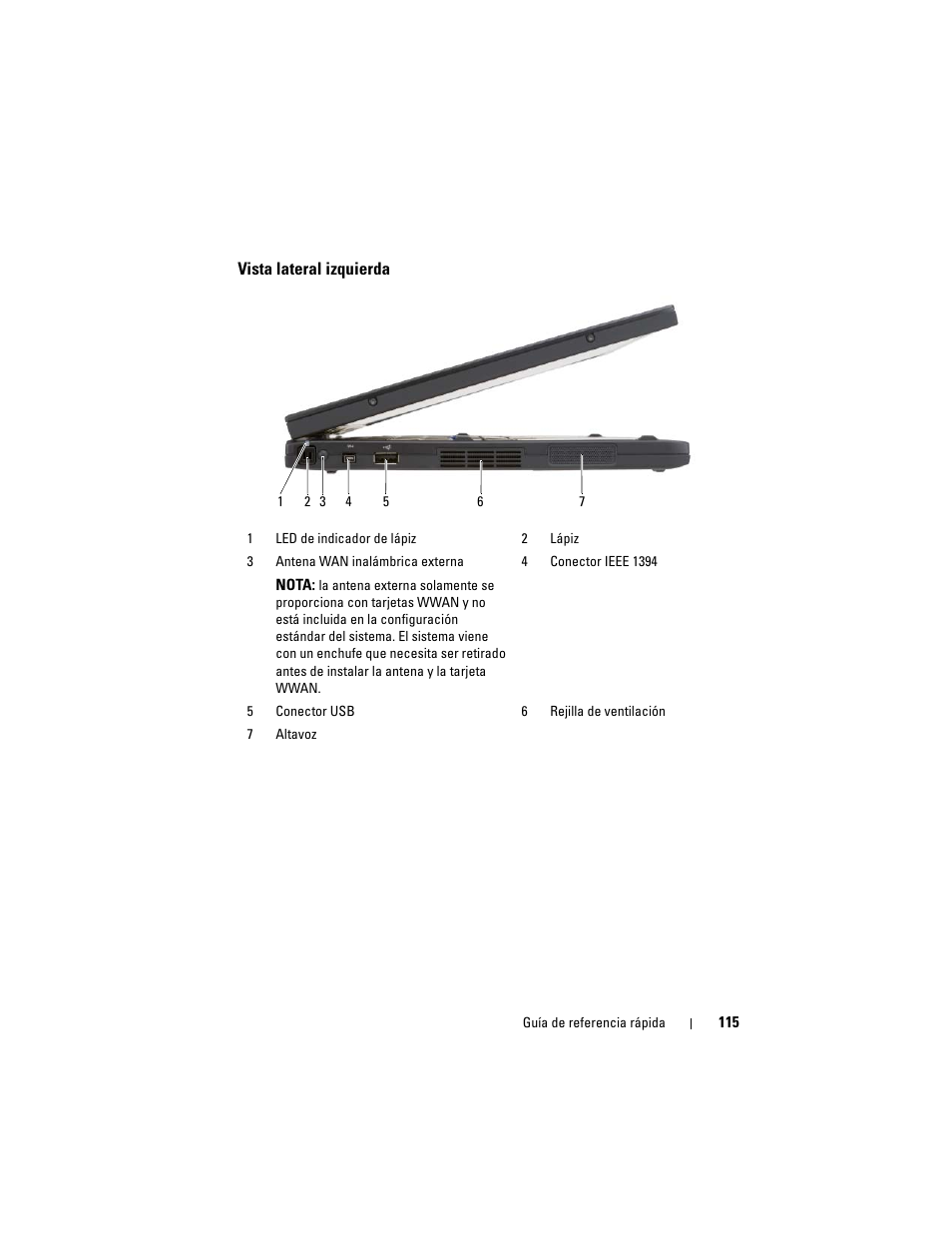 Vista lateral izquierda | Dell Latitude XT (Late 2007) User Manual | Page 115 / 134