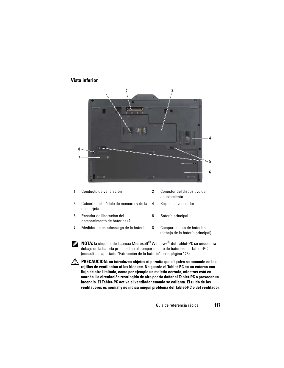 Vista inferior | Dell Latitude XT (Late 2007) User Manual | Page 117 / 134