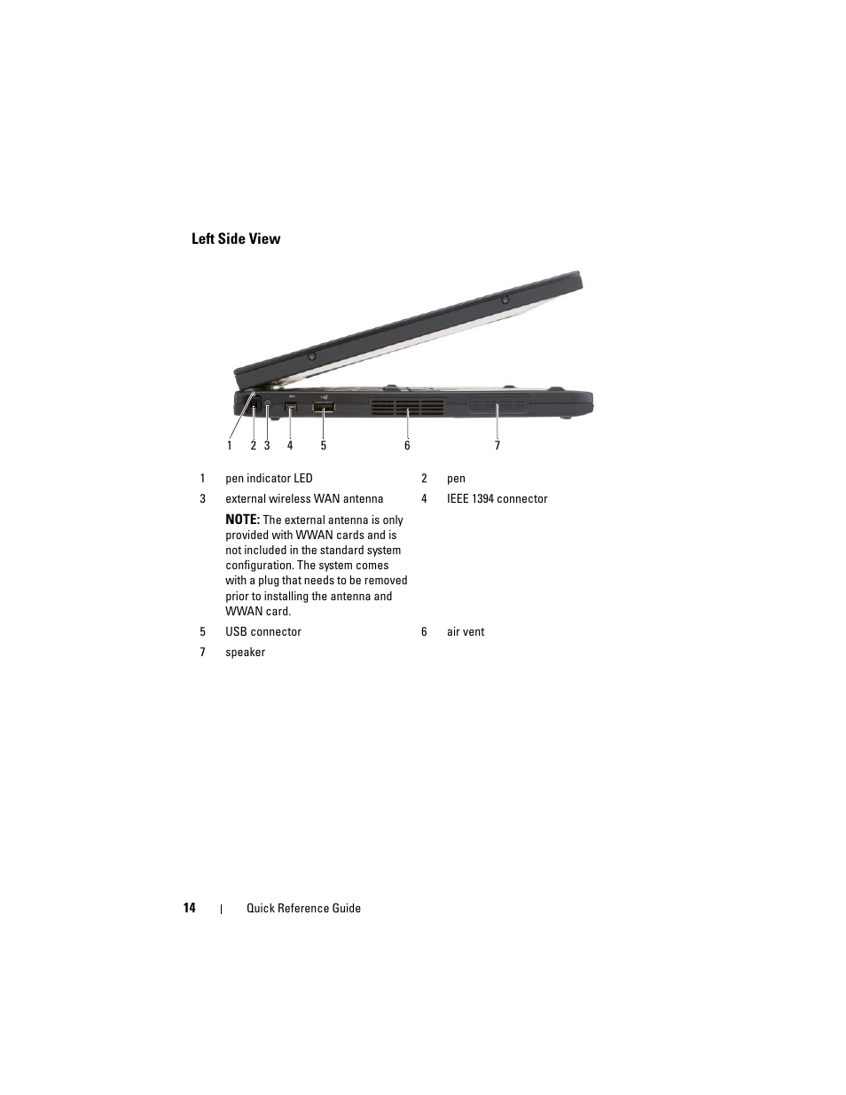 Left side view | Dell Latitude XT (Late 2007) User Manual | Page 14 / 134