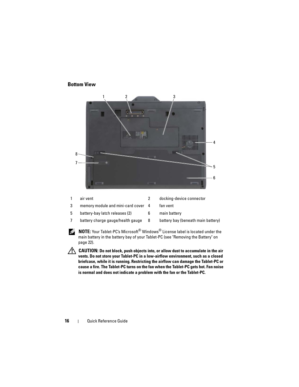 Bottom view | Dell Latitude XT (Late 2007) User Manual | Page 16 / 134