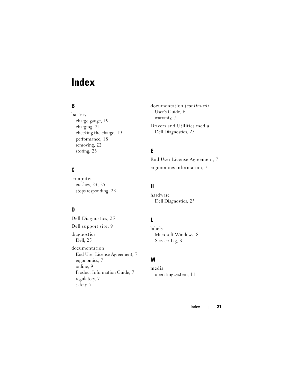 Index | Dell Latitude XT (Late 2007) User Manual | Page 31 / 134