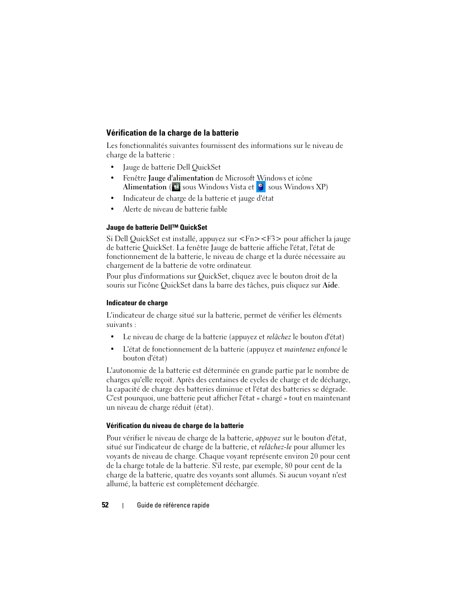 Vérification de la charge de la batterie | Dell Latitude XT (Late 2007) User Manual | Page 52 / 134