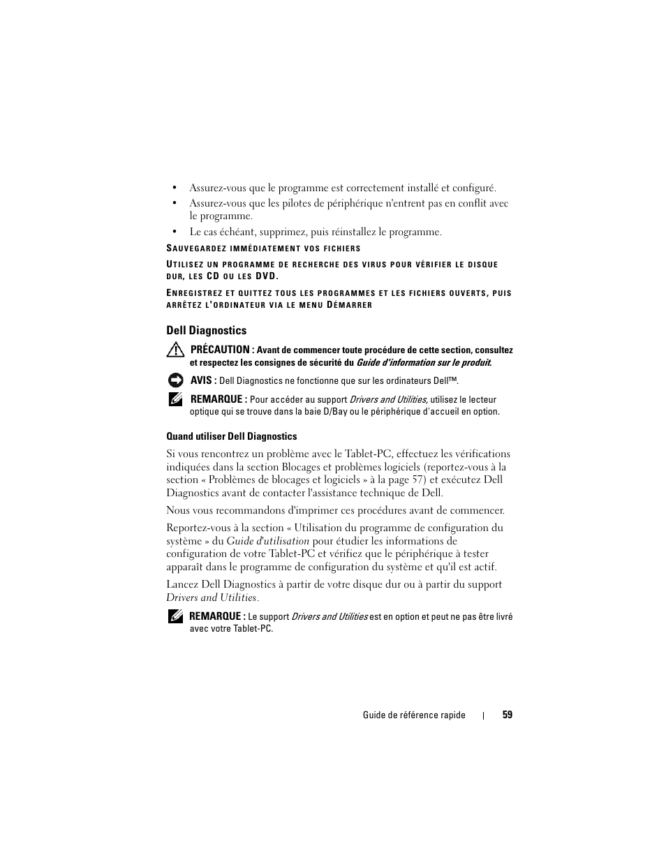 Dell diagnostics | Dell Latitude XT (Late 2007) User Manual | Page 59 / 134