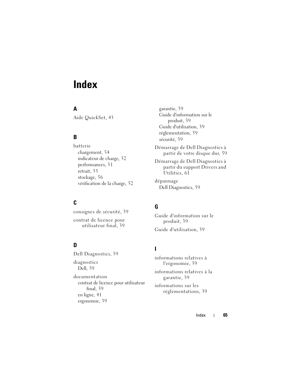 Index | Dell Latitude XT (Late 2007) User Manual | Page 65 / 134