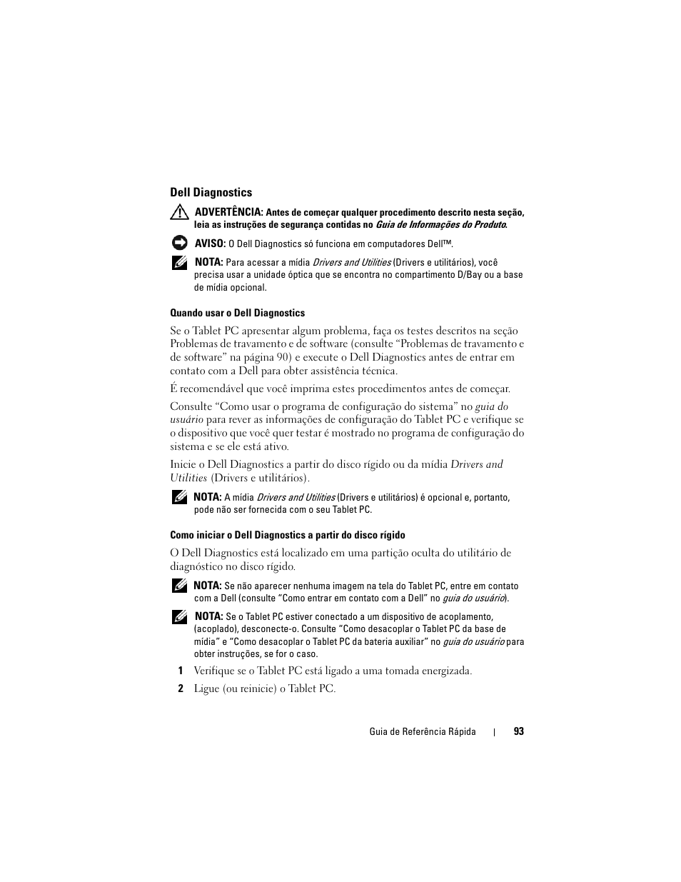 Dell diagnostics | Dell Latitude XT (Late 2007) User Manual | Page 93 / 134